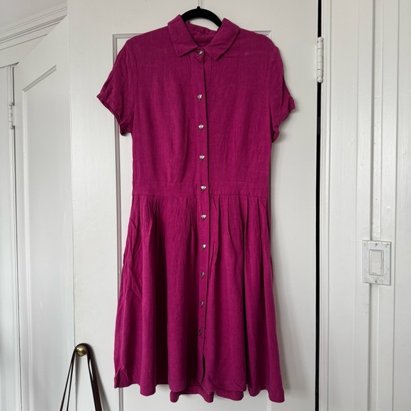 Magenta Shirt Dress with stingray buttons - Picture 1 of 4